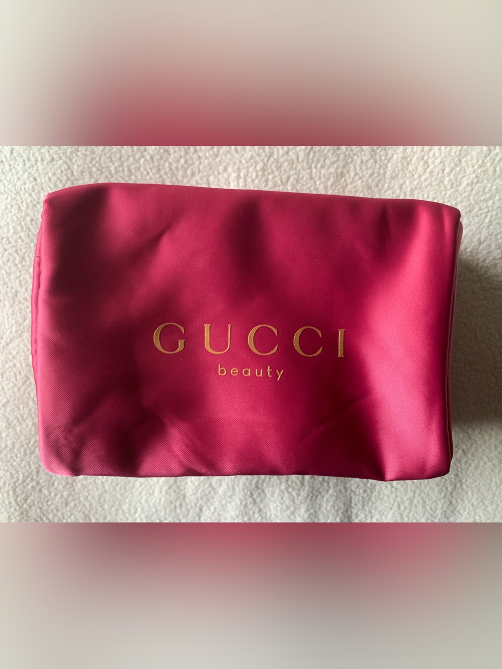 Gucci Beauty Fuchsia Satin Cosmetic Pouch with Gold Logo